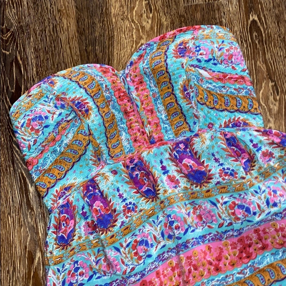 Anthropologie Maple Silk Paisley Strapless Smocked Dress - Picture 3 of 7